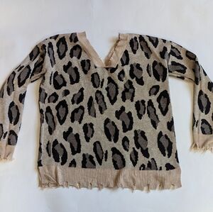 Fate V Neck Leopard Print Sweater, Small